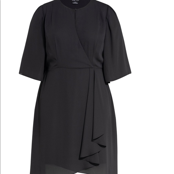 City Chic Plus Faux Wrap Dress with keyhole. Black. Size 20 - Picture 3 of 6